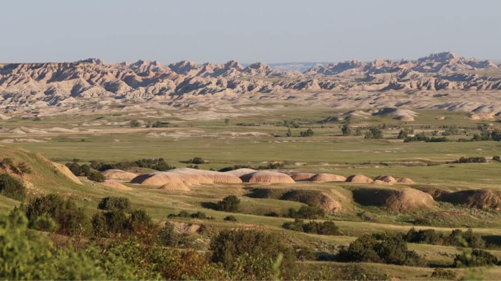badlands national park vista from badlands wilderness overlook. welcome to the badlands