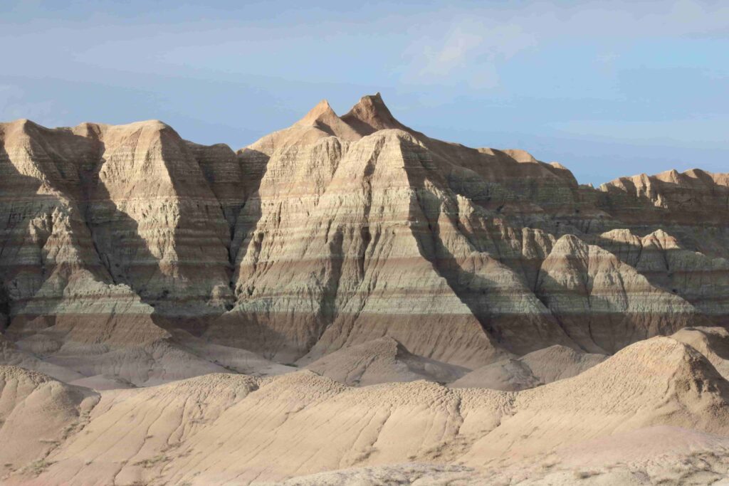 badlands light and shadows. layers are abundant and showing brightly at sunrise.