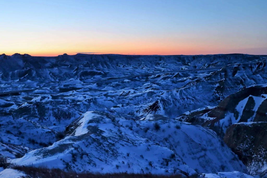badlands sunrise in winter